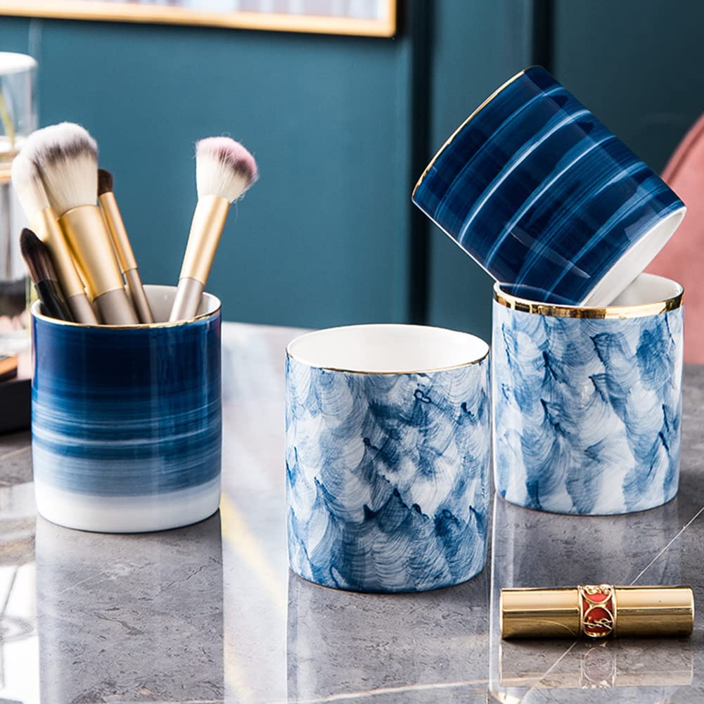 Pojemnik na długopisy, ceramiczny marmurowy stojak na długopisy, organizer na ołówki, uchwyty na pędzle do makijażu dla dziewczynek, dzieci, trwały ceramiczny stojak na biurko (A) (A)
