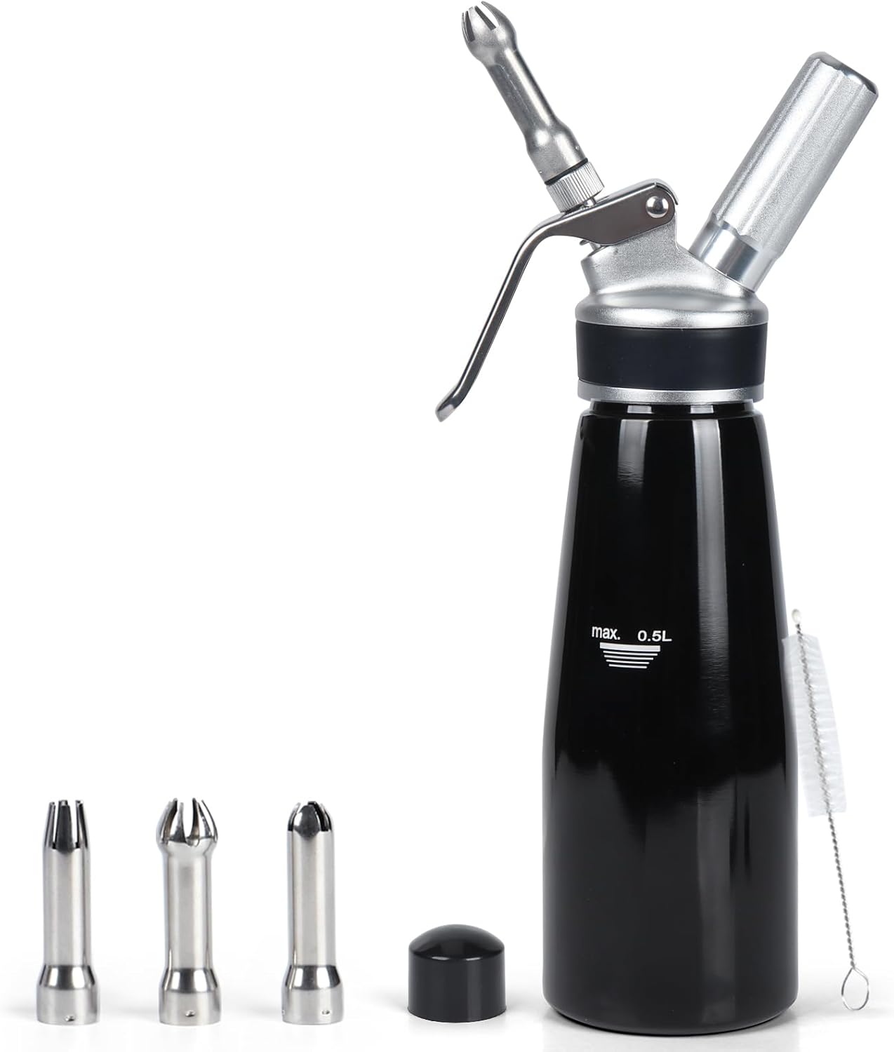 Naturekit 500ml Whipped Cream Dispenser - 1 Pint Aluminum Whipper with 3 Nozzles, Cleaning Brush, Leak-Proof for Desserts & Toppings (N2O Not Included)