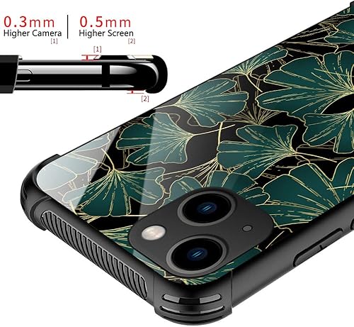 Miniatura 2 de Funda para iPhone 13 Mini, D2007-Leaves iPhone 13 Mini para niñas y mujeres antiarañazos diseño de patrón funda de vidrio orgánico para iPhone 13