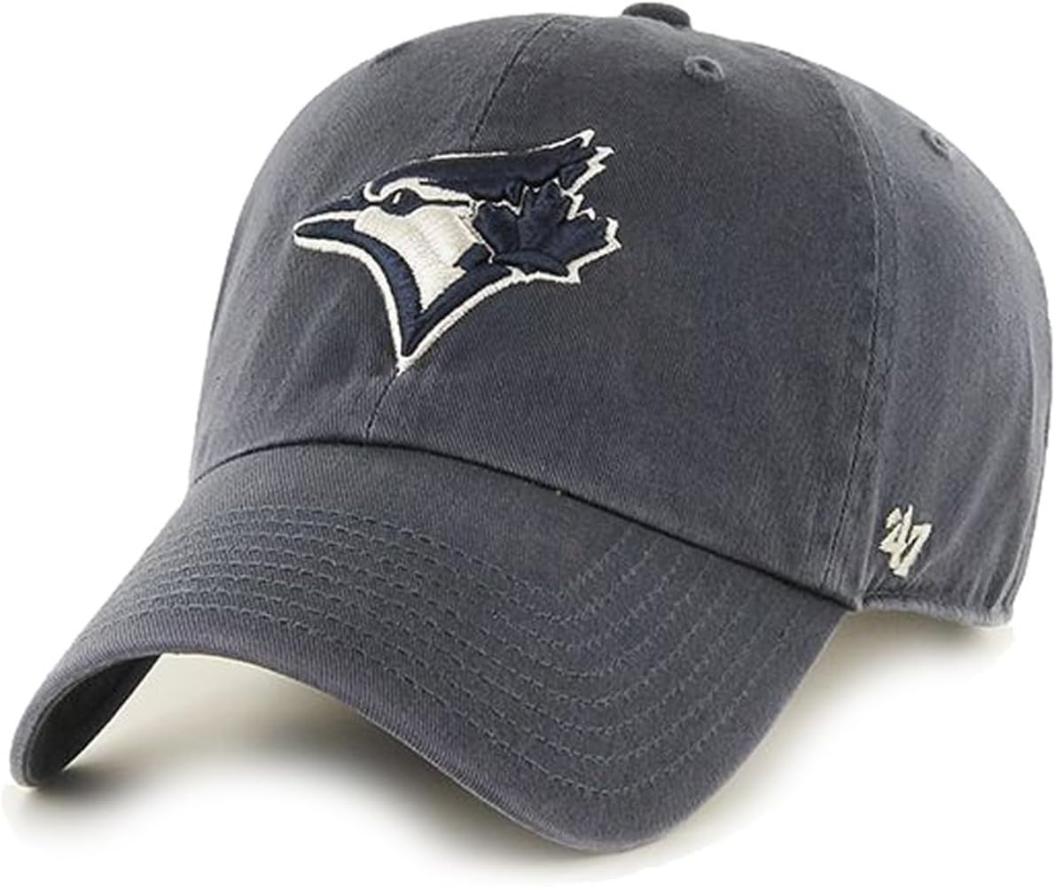 47 Brand MLB Vintage Navy Primary Logo Clean Up Adjustable Baseball Cap Hat, Adult One Size Fits All, Toronto Blue Jays, One size