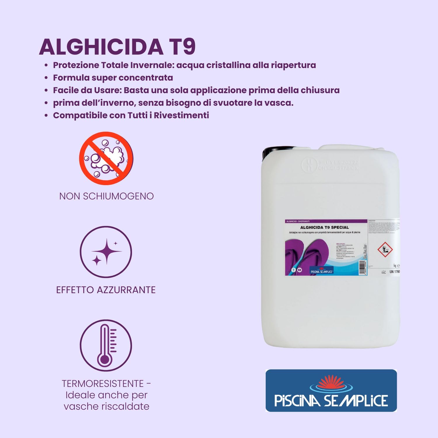 Lapi - 25 kg Alghicida T9 Liquido Non Schiumogeno. Per Contrastare L'Insorgere Delle Alghe In Piscina E Come Trattamento Di Mantenimento. Prodotto in Italia da Azienda certificata