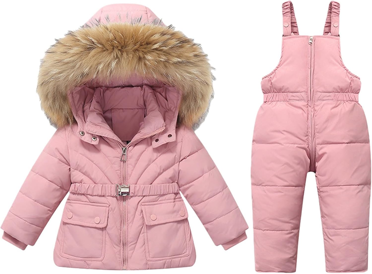 2-Piece Snow Suit for Toddler Boys Girls Thermal Waterproof Winter Coat Ski Bib Pants Set Baby Thick Snowboard Snowsuit