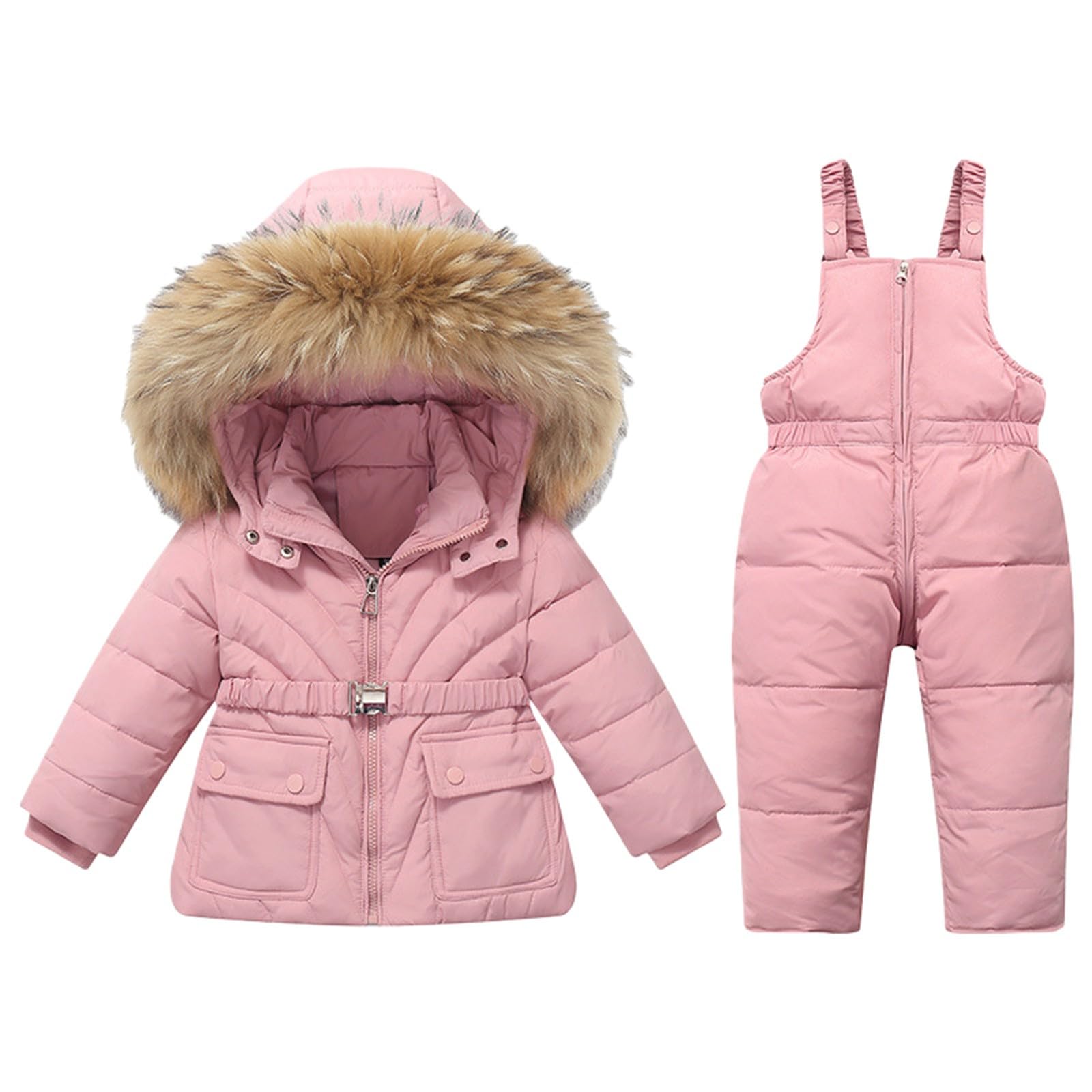 Traje de esquí para niños con Waistc 2 piezas, chaqueta de invierno gruesa y pantalones para invierno y nieve, chaqueta con capucha resistente al viento con bolsillos, juego de invierno para 12 meses