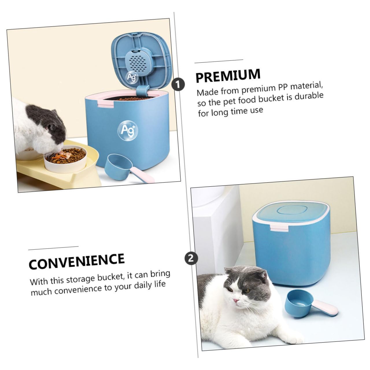 YARNOW Cubo de Comida para Mascotas de 11l Tapa Hermética, Almacenamiento Higiénico y Práctico para Pienso de Gato y Perro en Hogar, Material Pp Azul