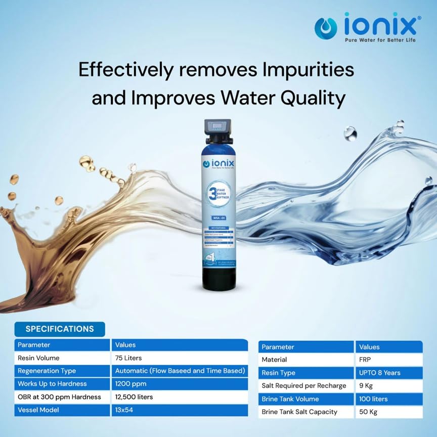 Image of Ionix Ion Exchange Technology Based Automatic Water Softner, India's First 3 Stage Water Softner With High Capacity Calcium Holding Resin | Free Installation In Delhi Ncr