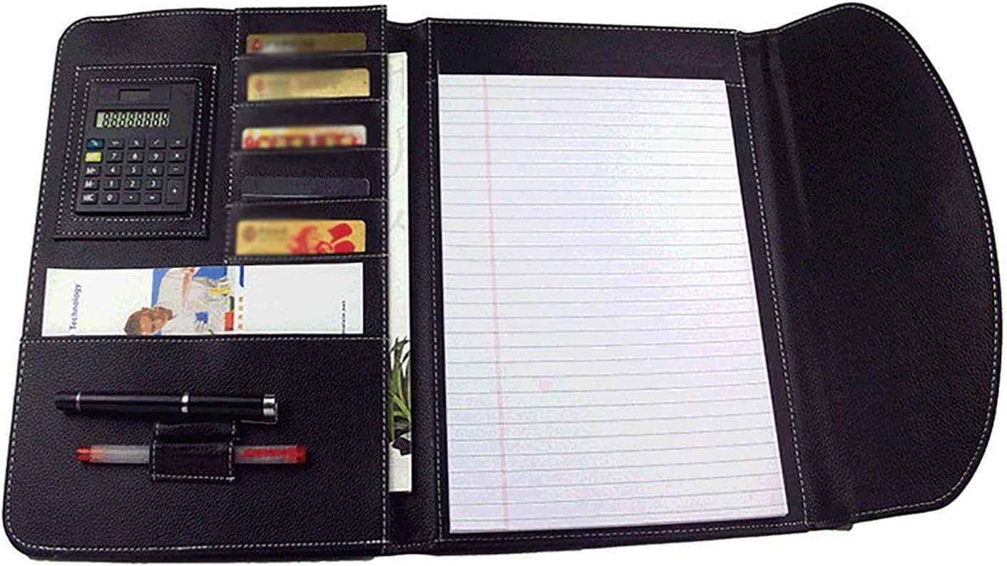 Porte-Documents A4 Multifonctionnel en Cuir avec Calculatrice, Idéal pour Les Professionnels Au Bureau.