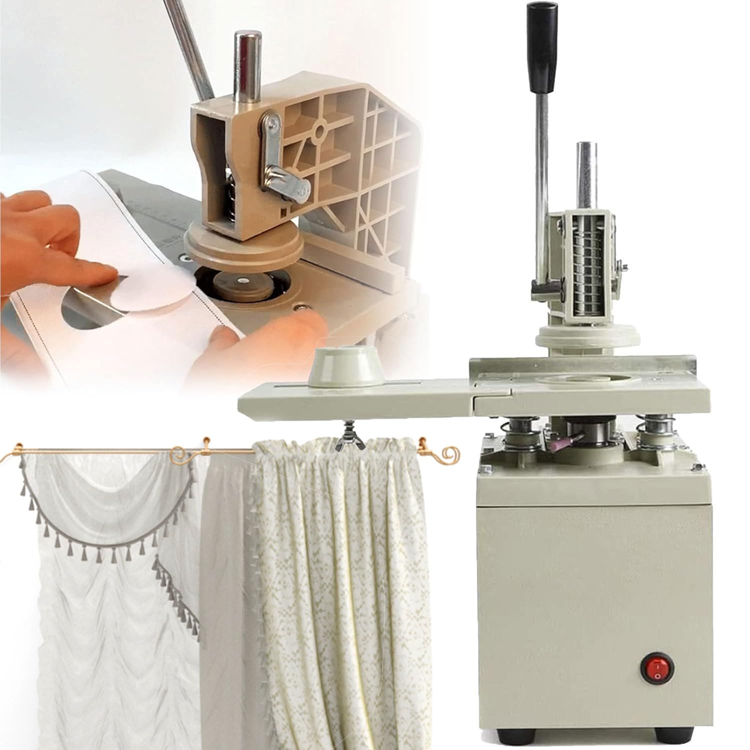 IUokLU 250W Curtain Hole Opener, Portable Curtain Eyelet Punch Machine with 48&53mm Blade, Electric Grommet Puncher, Cloth Hole Opener