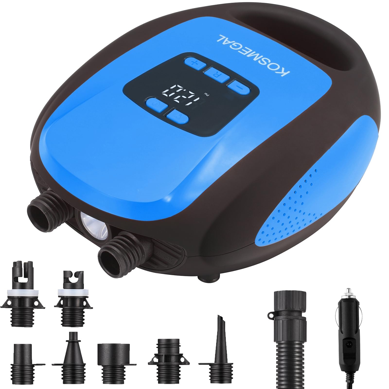 kosmegal Pompe à pagaie électrique portable, pompe SUP pour planche à pagaie, compresseur d'air 20 PSI avec arrêt automatique, fonction de dégonflage et connecteur de voiture 12 V CC pour gonflables