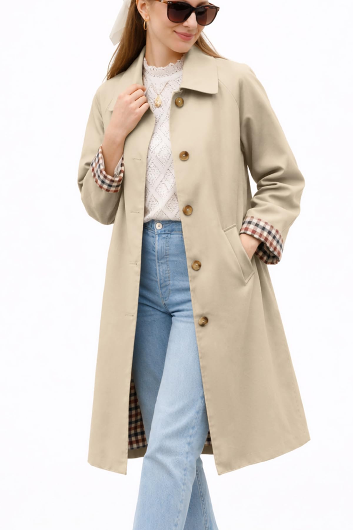 ELLEVEN Long Trench Coat for Women Single Breasted Lapel Oversized Windproof Overcoat Pea Coats