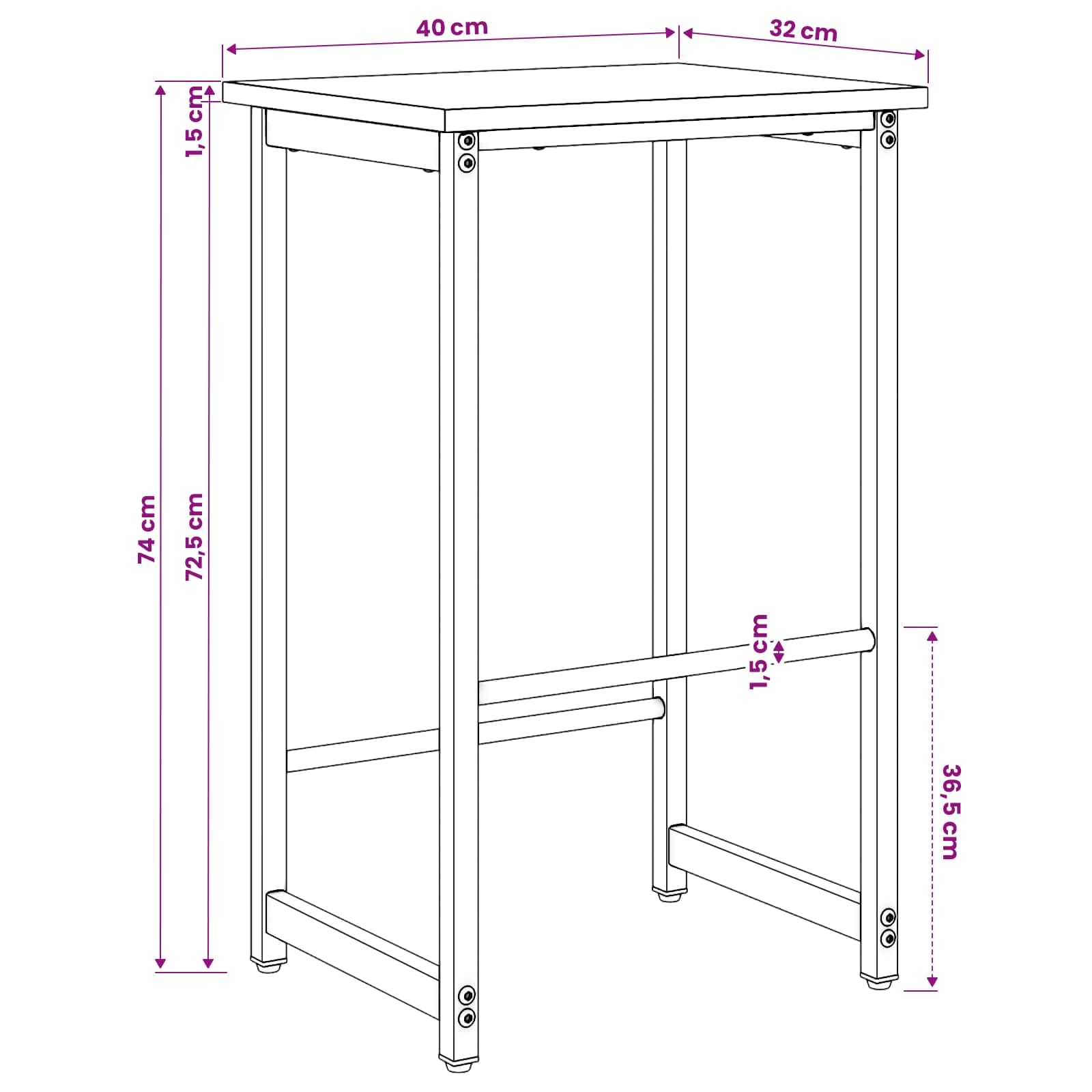 Taburete Madera Vieja 40 * 32 x 74 cm Madera Mecanizada Con Marco de Acero