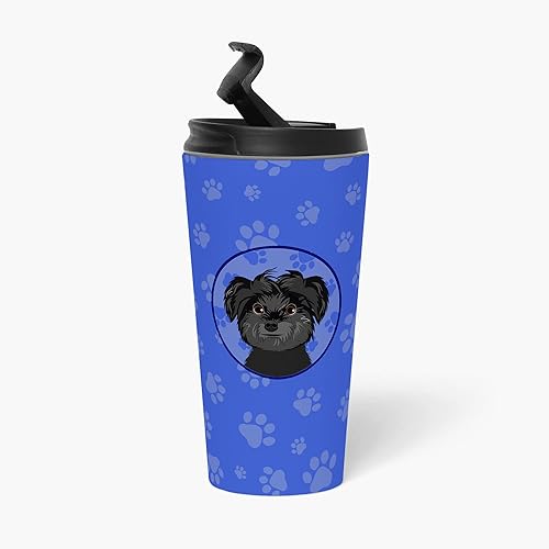 Miniatura 3 de Caroline's Treasures WDK1203TBL215 Shih-Tzu - Vaso de acero inoxidable negro de 16 onzas, vaso aislado azul con tapa, bonita taza de viaje para