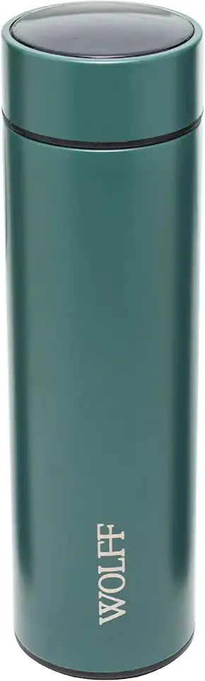 WOLFF - Garrafa Térmica de Aço Inox com Termômetro em Led 500ml Verde - Conserva Bebidas Quentes e Frias