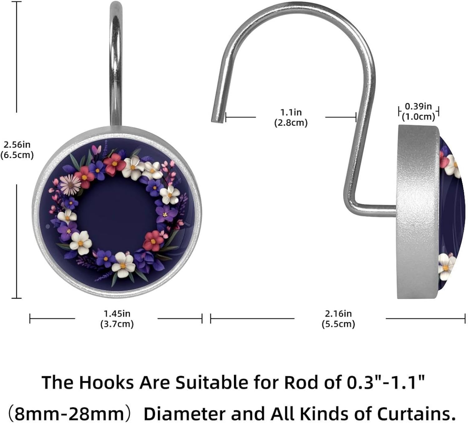 12PCS Circle Wreath (3) Shower Curtain Hooks Rings for Bathroom, Decorative Shower Curtain Hooks Rods Curtains and Liner