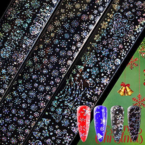 EBANKU 40 Sheets Christmas Nail Foil Transfer Sticker, Rainbow Snowflake Nail Decals Holografische Sterrenhemel Nail Art… - Image 4