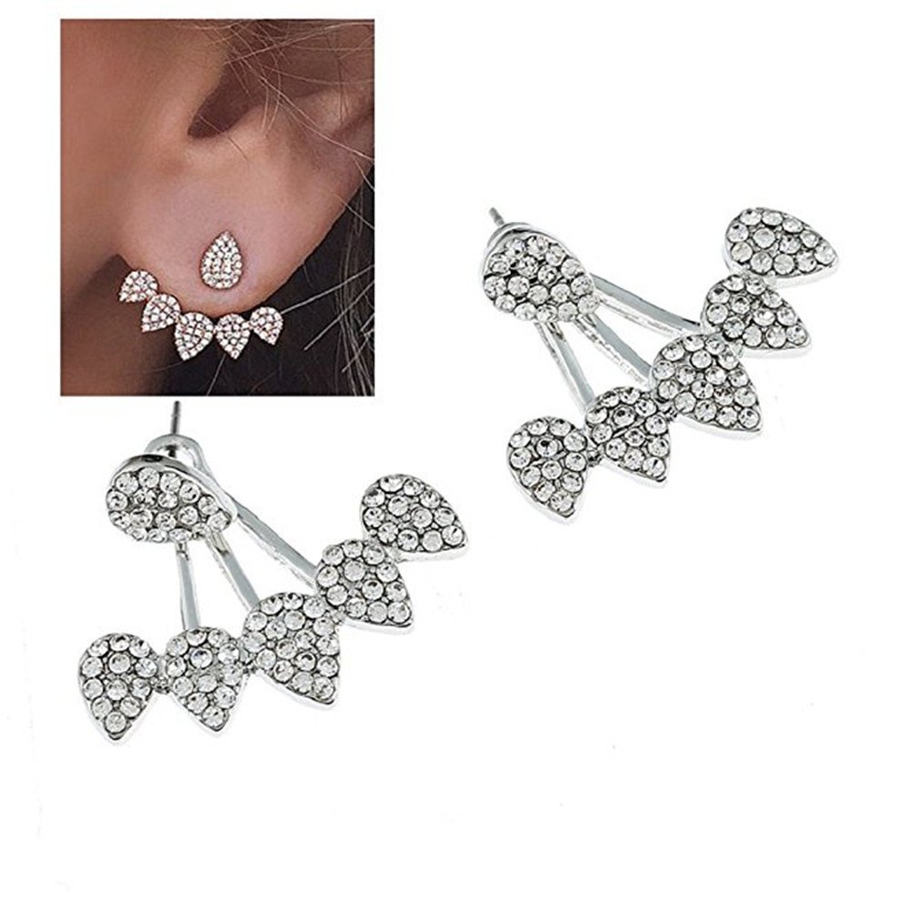 Dangle Water Drop Full Rhinestones Simple Earring Studs (Silver)
