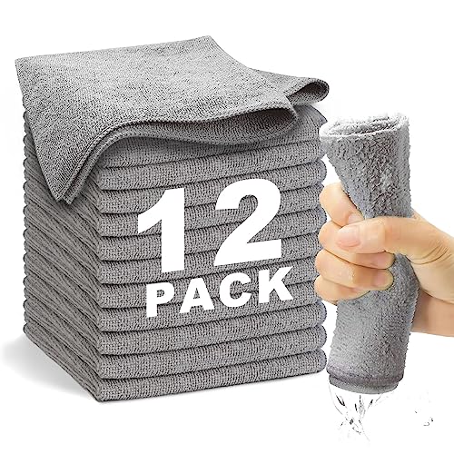 Weawe Microfiber Cleaning Cloth Grey-12Pcs (13X13 Inch) 2100 Series Ultra Soft Highly Absorbent Rags For Cleaning, Reusable And Lint Free Cleaning Towels For Housekeeping-Machine Wash (Gray) #TOP3
