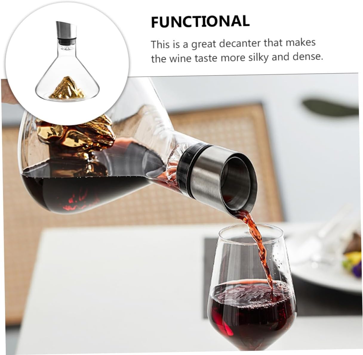 -shaped Wine Decanter 1500ml Handheld Fast Aeration Crystal Wine Carafe for Household Use and Entertaining