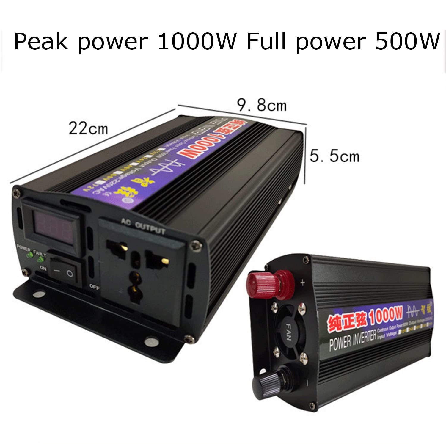 1000w 1600w 2000w 2600w 3000w 4000w 5000w 6000w Przetwornica Czystej Fali Sinusoidalnej-Przetwornica 12v/24v/48v/60v Dc 220v Ac Z Wyświetlaczem Led, Do Podróży Na Zewnątrz,1000W-12Vto220V