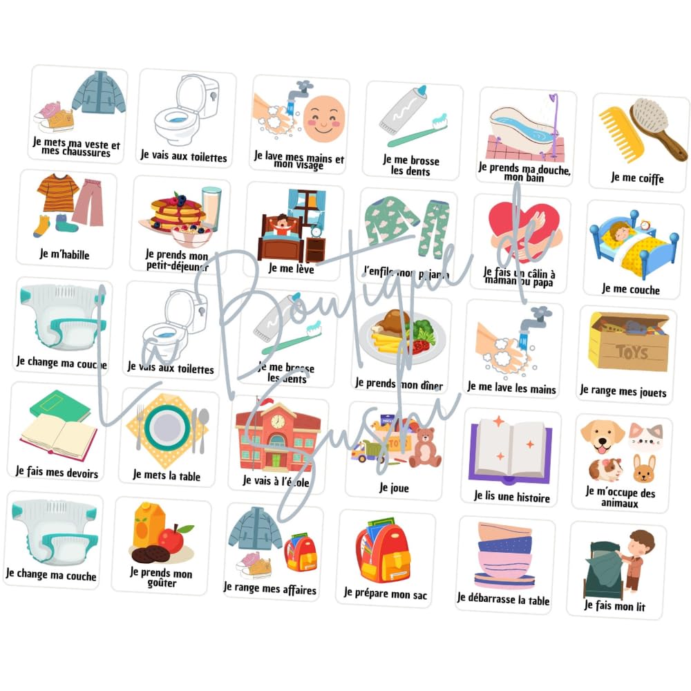 Licorne Tableau routine enfant Planning matin soir Calendrier tâches rituels 30 étiquettes