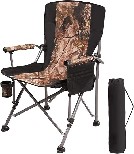 Premium Folding Camping Chair, Portable Outdoor Chairs with Cup Holder, Storage Pouch & Padded Arms, Weather-Resistant for Camping, Hiking, Fishing, & Gardening, Supports 150KG-Brown