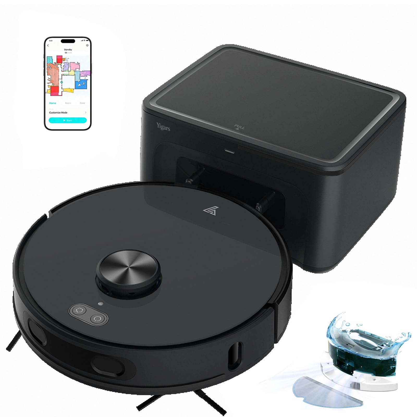 Robot Aspirador y fregasuelos hasta 8000 Pa Potente succión Autovaciado AutonomÃa de 220 Minutos Navegación Láser LiDAR y Mapeo Lnteligente,Limpieza Personalizada Control por Voz y App-B