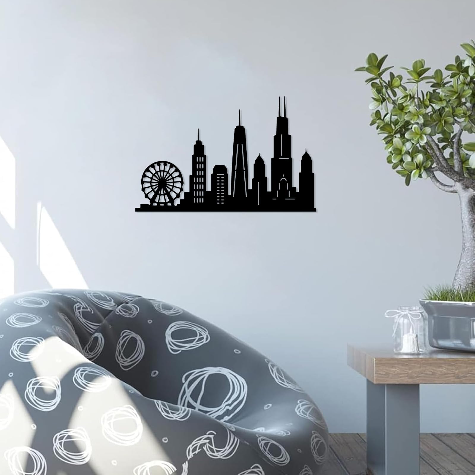 Ozdoby do salonu metal, nowoczesna rzeźba do dekoracji domu (61 cm) | Panorama miasta metalowa sztuka ścienna dekoracja ścienna metalowa dekoracja zewnętrzna