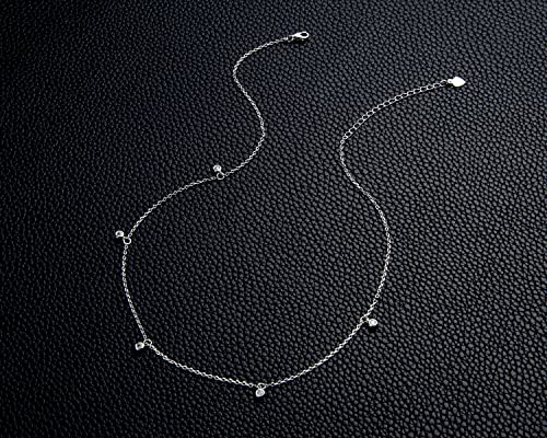 Dyunq Necklace For Women Sterling Silver, Moissanite Lab Created Diamond Station Choker Layering Bezel Set Chain, 2.5Mm 0.3Cttw Dainty Simple Preppy Jewelry Gifts For Wife Mother thumb #2