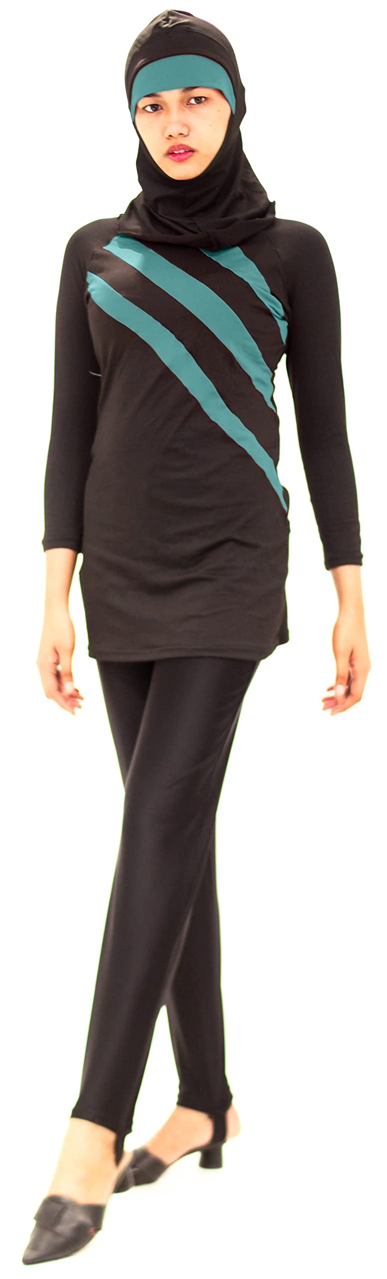 Burkini Nero E Verde – Combinazione Costume da Bagno con Velo