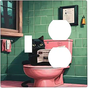 Decorative Outlet Covers Funny Black Cat Newspaper Pink Toilet 2 Gang Wall Plate Cover Single Toggle Duplex Combo Two Switch Light Switch Cover Plate Jumbo Faceplate