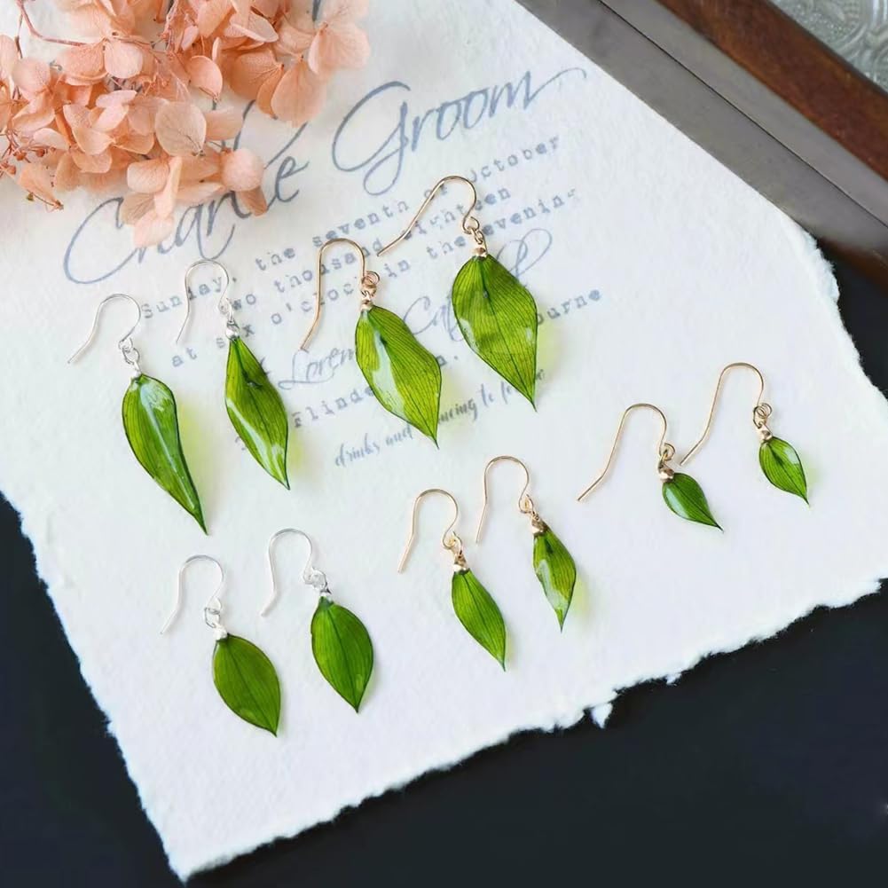 Real Green Leaf Hook Earrings | Eco-Friendly Resin Finish | 14k Gold Plated Nature-Inspired Jewelry | Unique Gift for Women - Image 3