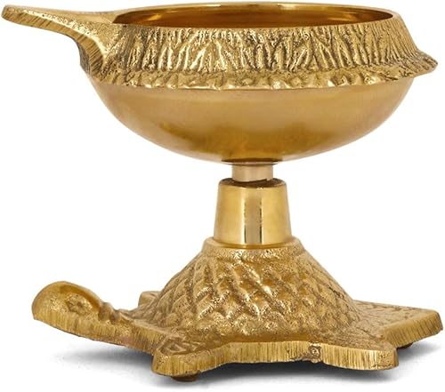 SATVIK 1 pieza de latón Kuber tortuga Diya para decoración Diwali lámpara de aceite hecha a mano con latón virgen grabado dorado metal Diwali Diya