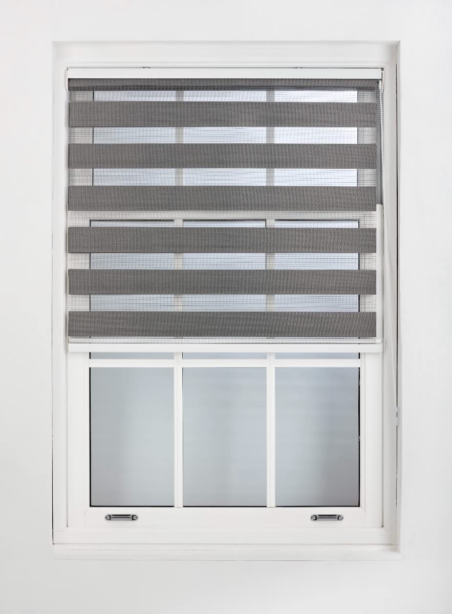 FURNISHED Stores Jour et Nuit sur Mesure - Store Enrouleur zébré en Tissu à Double Vision, Installation Rapide - Store Jour et Nuit, Gris foncé, 90W x 210H cm