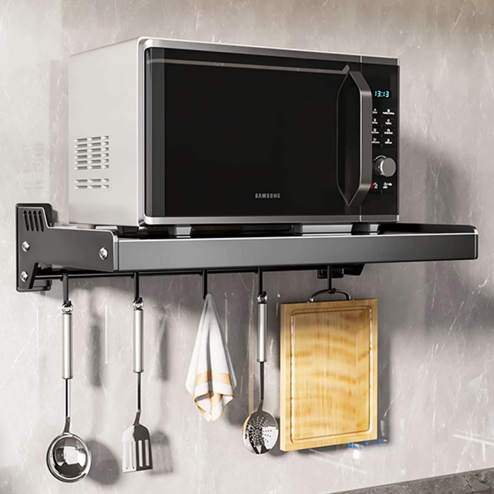 GLJTUO Wall-Mounted Microwave Oven Rack - Space-Saving Shelf for Electric/Microwave Oven, Easy Installation, Durable & Versatile Design,Black-b-49cm/19.3in