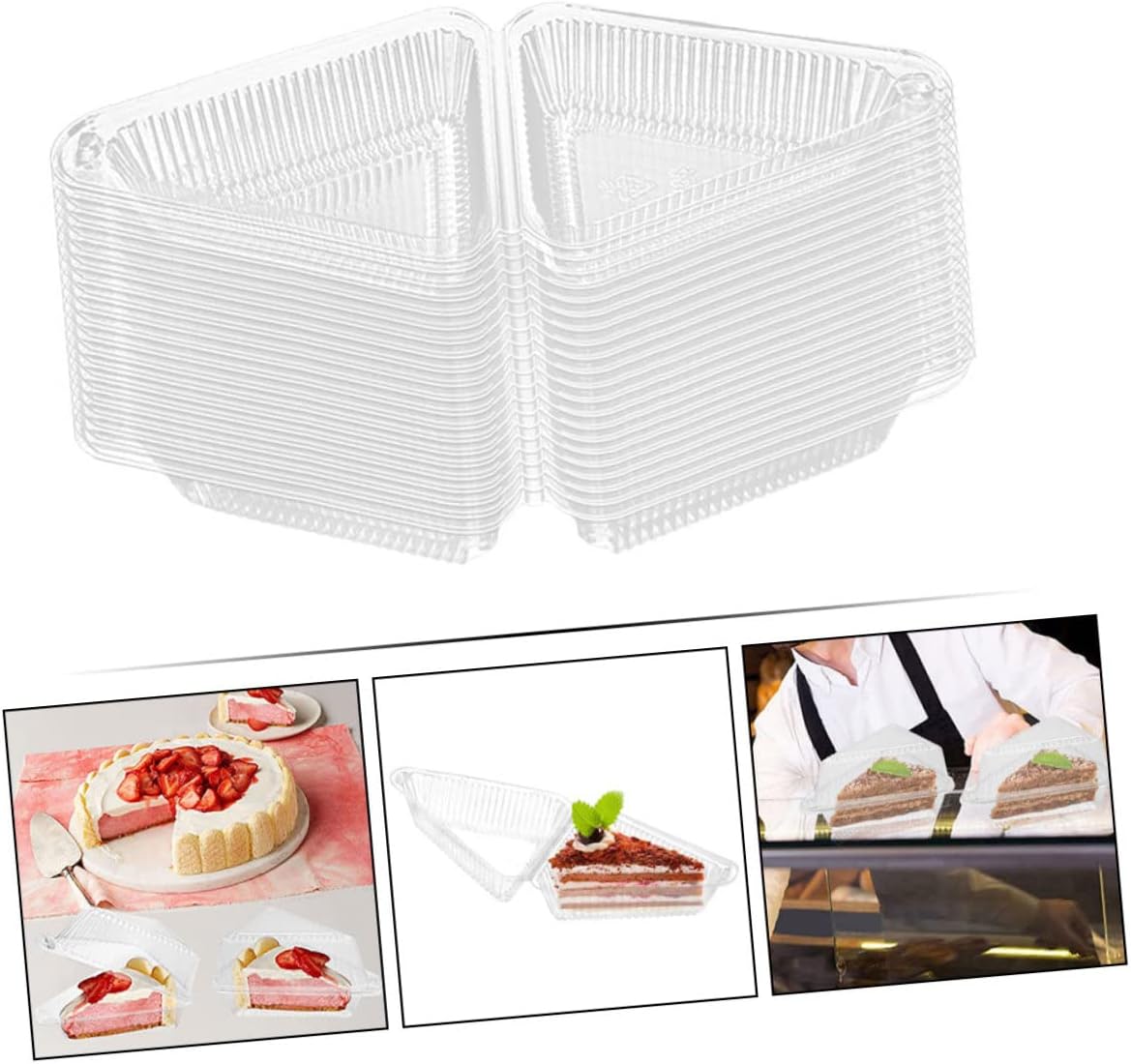 Cabilock 50pcs Clear Triangle Cake Slice Boxes with Lids Food Grade Plastic Cheesecake Containers for Dessert Storage and Transport Stackable Leak Resistant Cake Carrier for Parties and