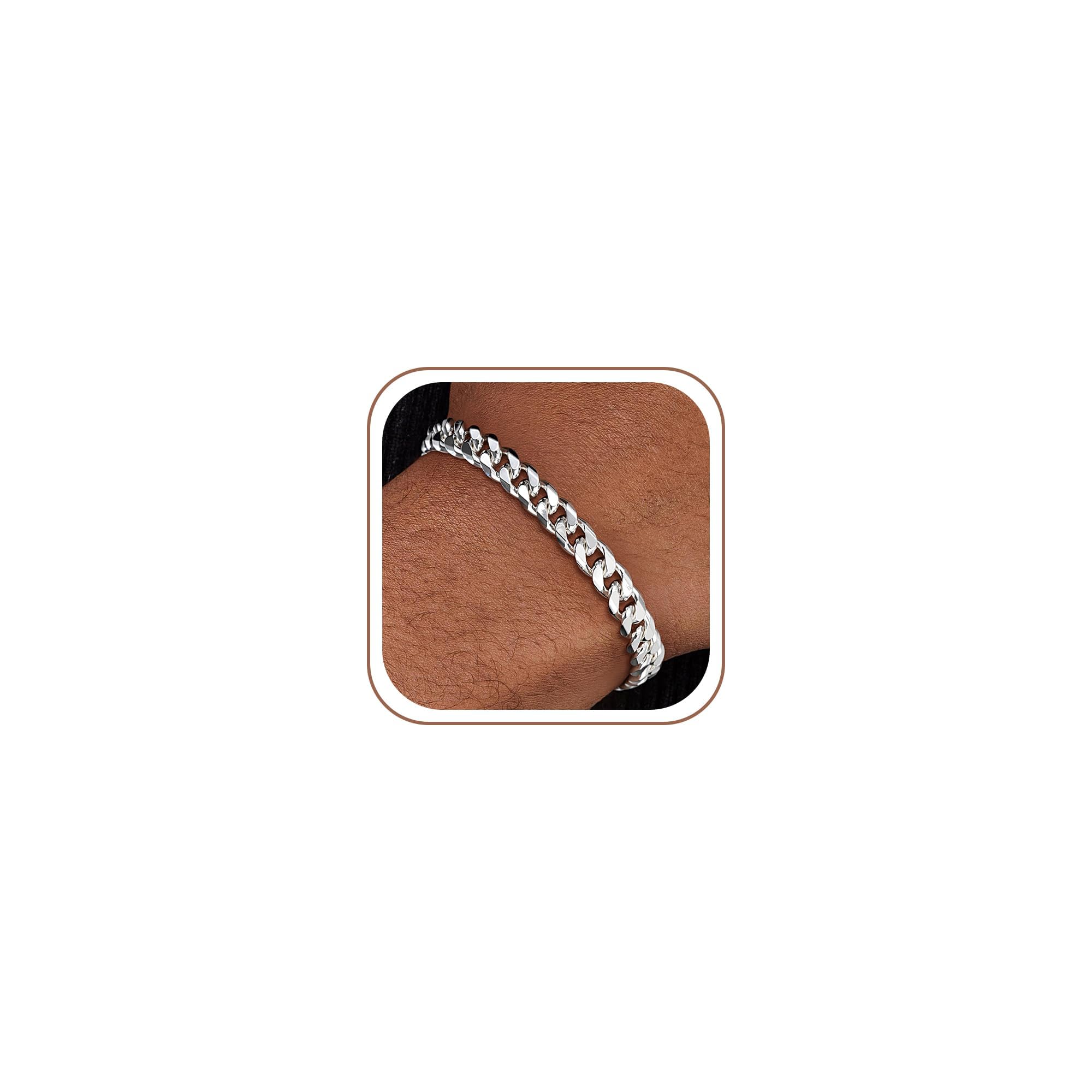 SLOONG Pulsera de plata de ley para hombre, cadena cubana gruesa de 5 mm, joyería de plata para hombre, regalo para hombres, niños, padre, hermano, 7/7.5/8/9 pulgadas