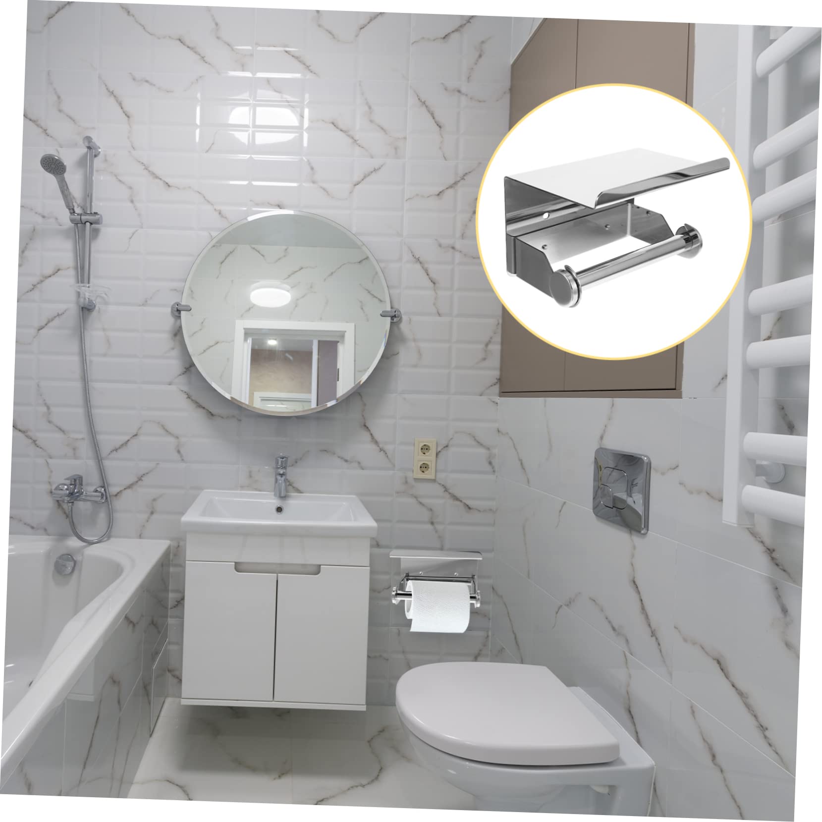 SOLUSTRE Portarrollos Montado en Pared de Papel Higiénico con Estante de Acero Inoxidable 304 Anti Óxido Diseño Plateado y Funcional para Baño y Hotel