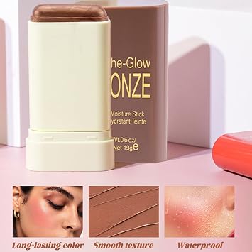 3-in-1 Bronzer, Blush & Contour Stick – Multi-Use Cream Makeup Stick for Cheeks, Lips & Eyes, Long-Lasting, Smooth & Blendable, Brown Tone, Shimmer Glow Blusher for Natural Radiance