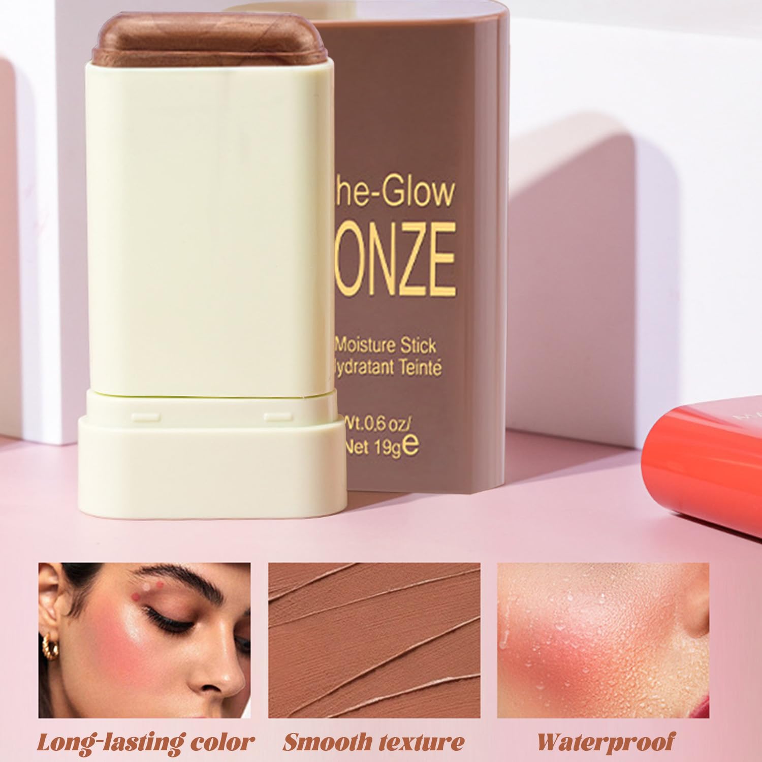 3-in-1 Bronzer, Blush & Contour Stick, Multi-Use Cream Makeup Stick for Cheeks Lips & Eyes, Long-Lasting, Smooth & Blendable - Image 4