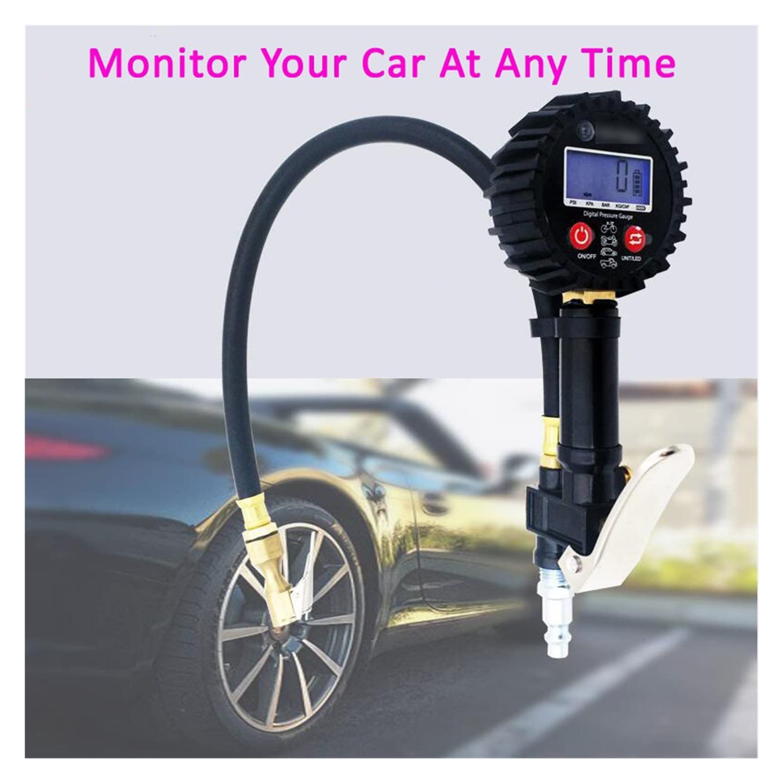 Wskaźnik ciśnienia w oponach Cyfrowy tester opon 200PSI Wyświetlacz LCD Manometr ciśnienia powietrza Szybkozłączka do samochodów ciężarowych motocykl (kolor: czerwony) (czarny)