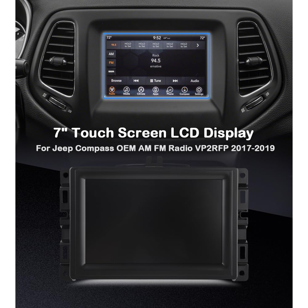 LADYSON Schermo LCD per TDO-WXGA0700K00033-V2 TDO-WXGA0700K00057-V1, schermo LCD da 7 pollici compatibile con touch screen 2017-2020 per Jeep Compass Radio Navigation Monitor di ricambio con telaio