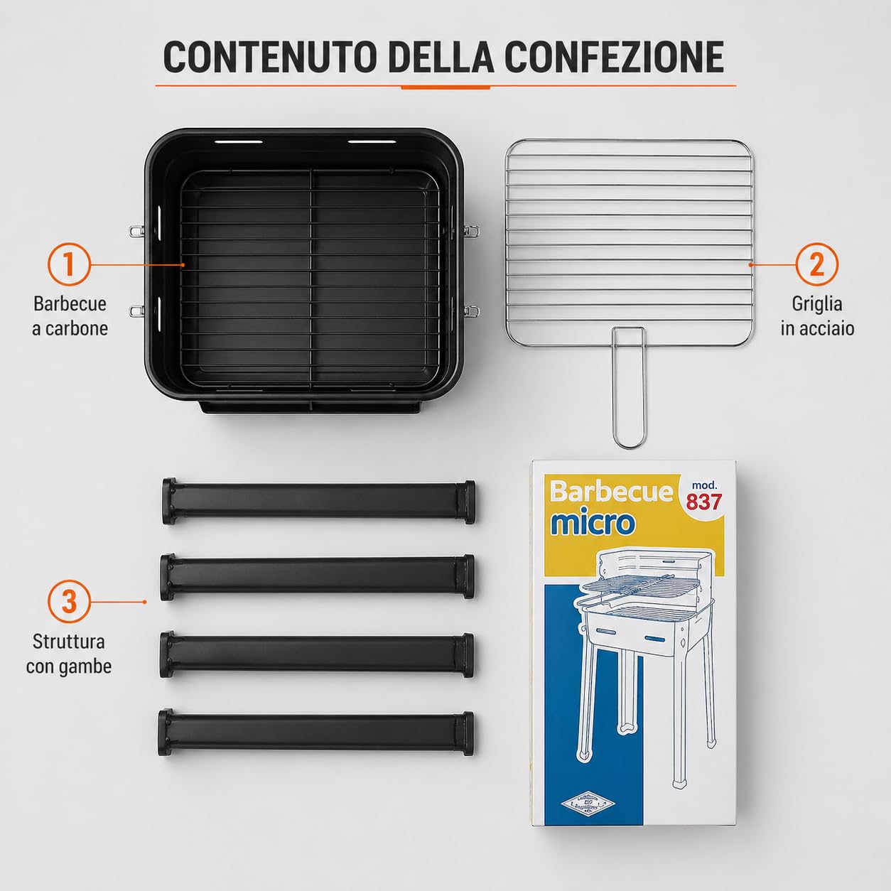Barbecue Portatile a Carbone con Griglia in Acciaio, Fornacella da Campeggio con Supporto su Gambe, BBQ Compatto per Giardino, Balcone e Outdoor