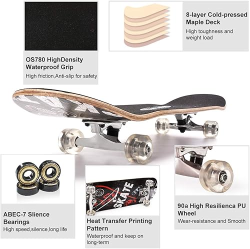 Miniatura 6 de ChromeWheels Patineta de 31 pulgadas, patineta de doble patada, tabla Cruiser Longboard de 8 capas de arce para niños y principiantes