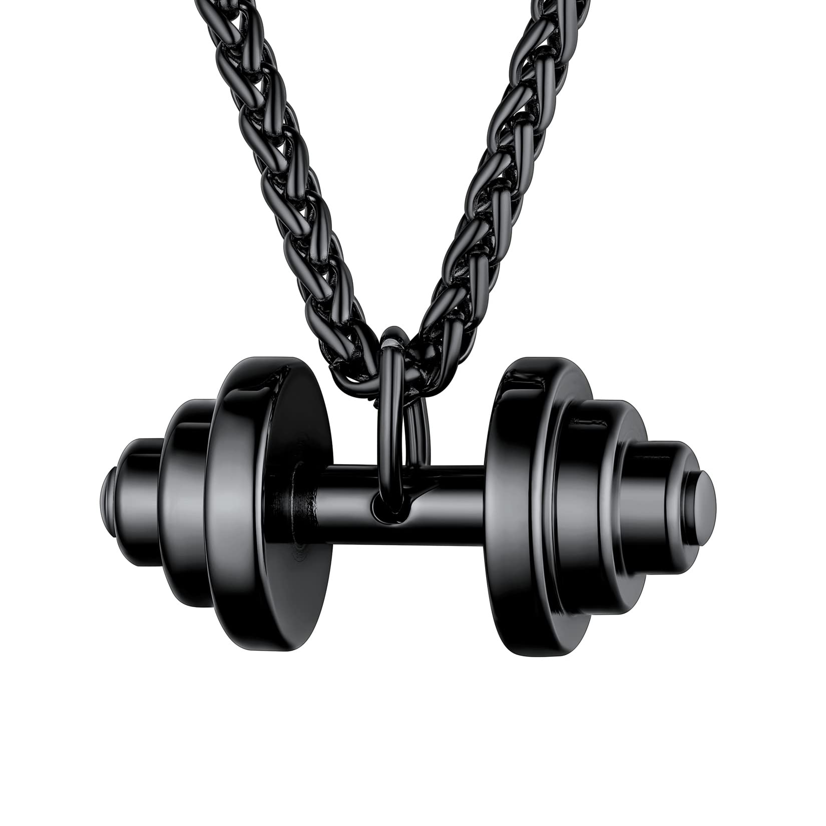 U7 Men Women Fitness Dumbbell Necklace Stainless Steel Weight Plate Barbell Chain Pendant Necklace,Chain 22"+2" Extender, with Gift Box