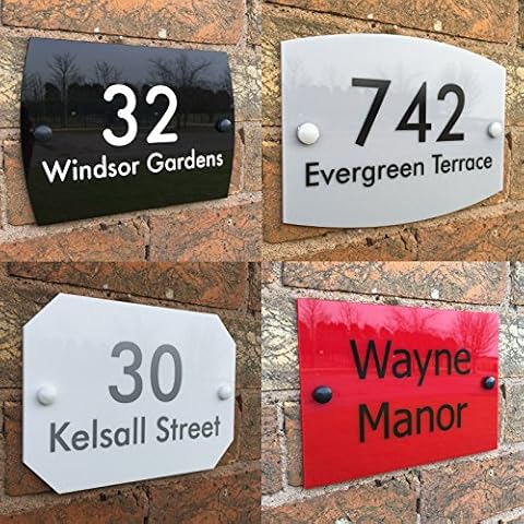 JustHouseSigns Custom Made Address Plate with Numbers and Street Name Acrylic | Choice of Fonts and Colours | Personalised House Number Sign | Fixings Incl Cover