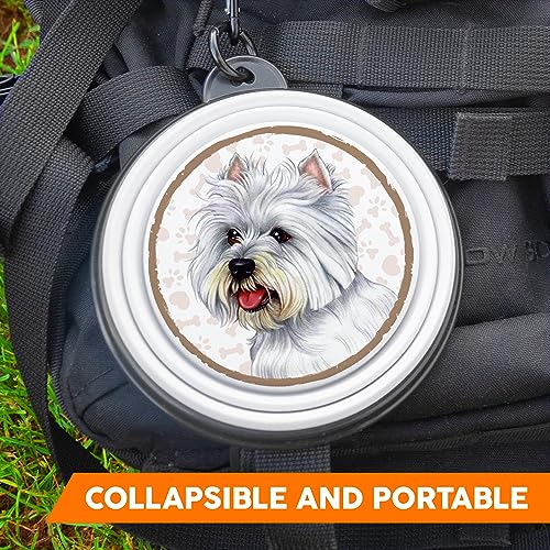 Westie - West Highland White Terrier Falt, Tragbarer Trinknapf mit Karabiner für Unterwegs. Futternapf, Haustierschüssel. Handlich und Einzigartig.