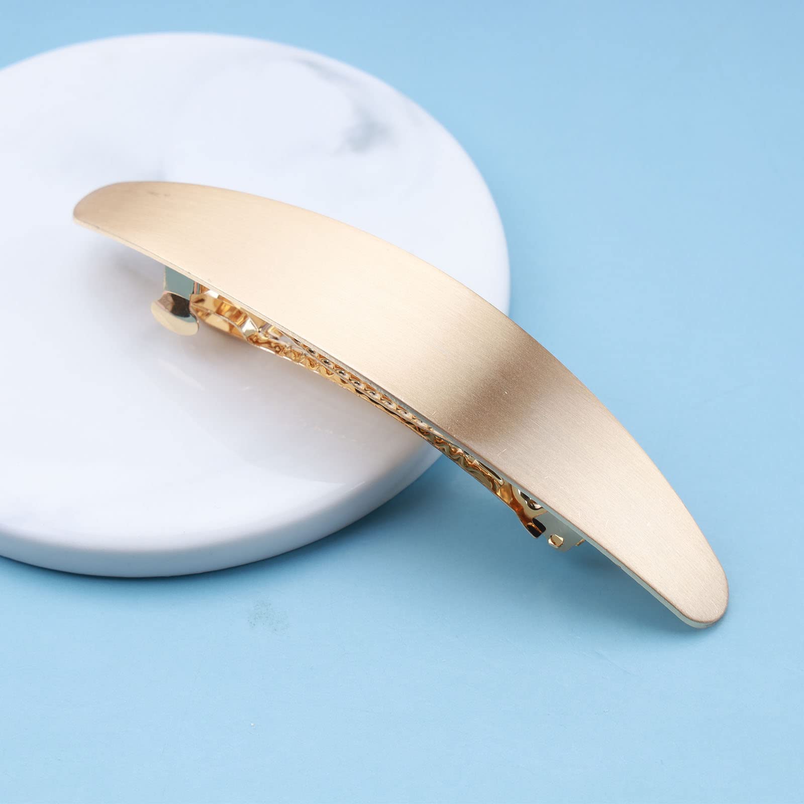 Enautoabs French Metal Hair Barrette Hairclips Brushed Gold Oval Hairclip Pin Geometric Ponytail Holder Hair Clips Minimalist Barrette Decorative Hair Accessories for Women Headdress(Gold Oval) - Image 3
