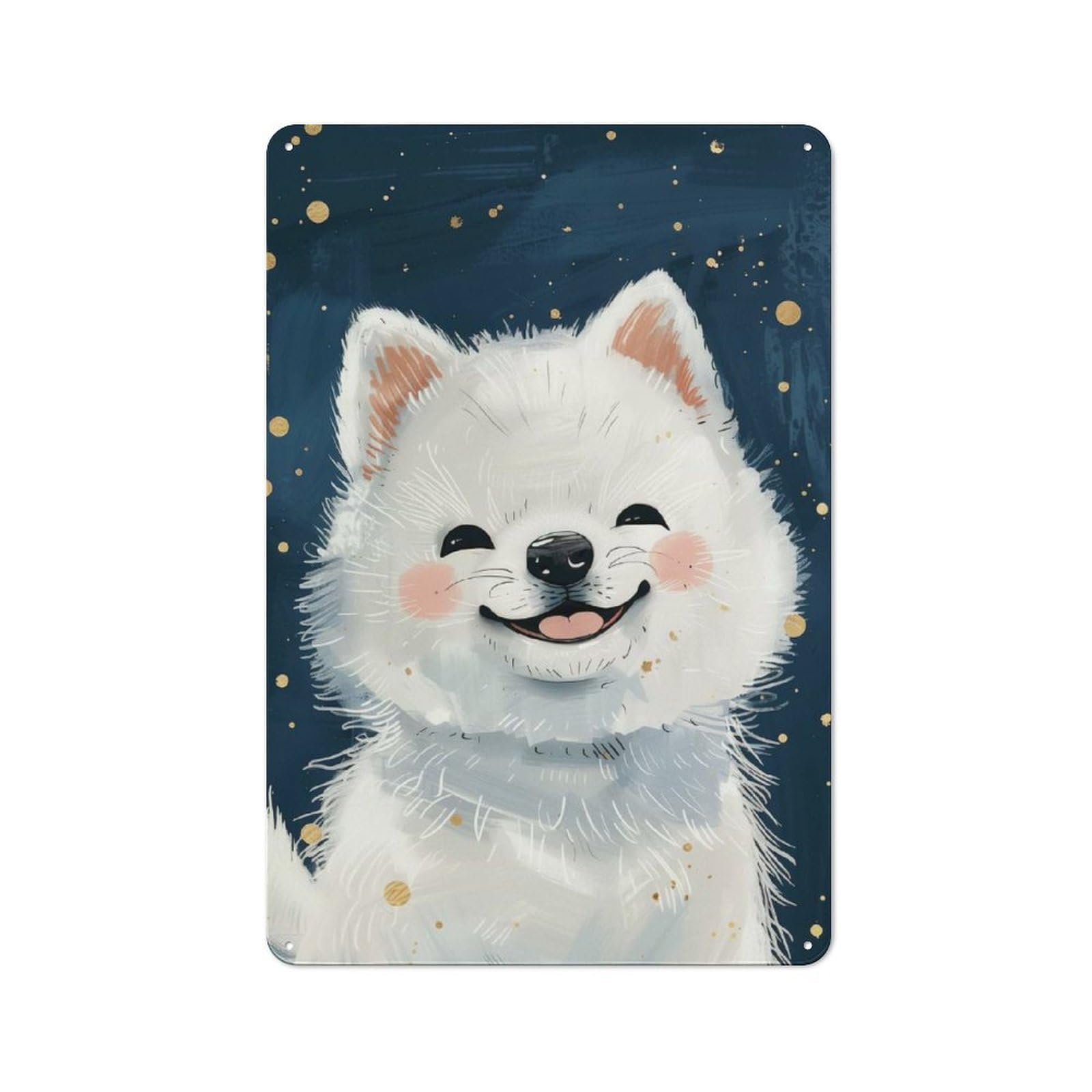 Junmoney Cute White Baby Wolf Art Retro Metal Wall Decor 30X20cm, Tin Wall Sign For Bakery, Diner, Cafe Or Family Room