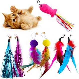 Cat Toy Replacement Feathers Cat Toy Wand Refills, 7PCS Natural Bird Feather Refills, Cat Feather Toys Replacement for Cat Wand