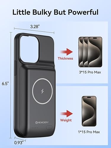 Miniatura 6 de NEWDERY Funda de batería para iPhone 15 Pro MaxiPhone 15 Plus 10000mAh, USB C magnético Qi funda de carga inalámbrica, cargador extendido recargable