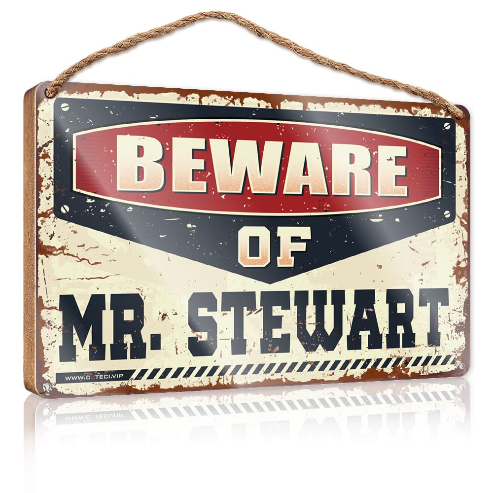 DTHA Holiday Porch Sign Beware Of Mr. Stewart Wooden Sign Western Home Decor Holiday Porch Sign(20X30CM)